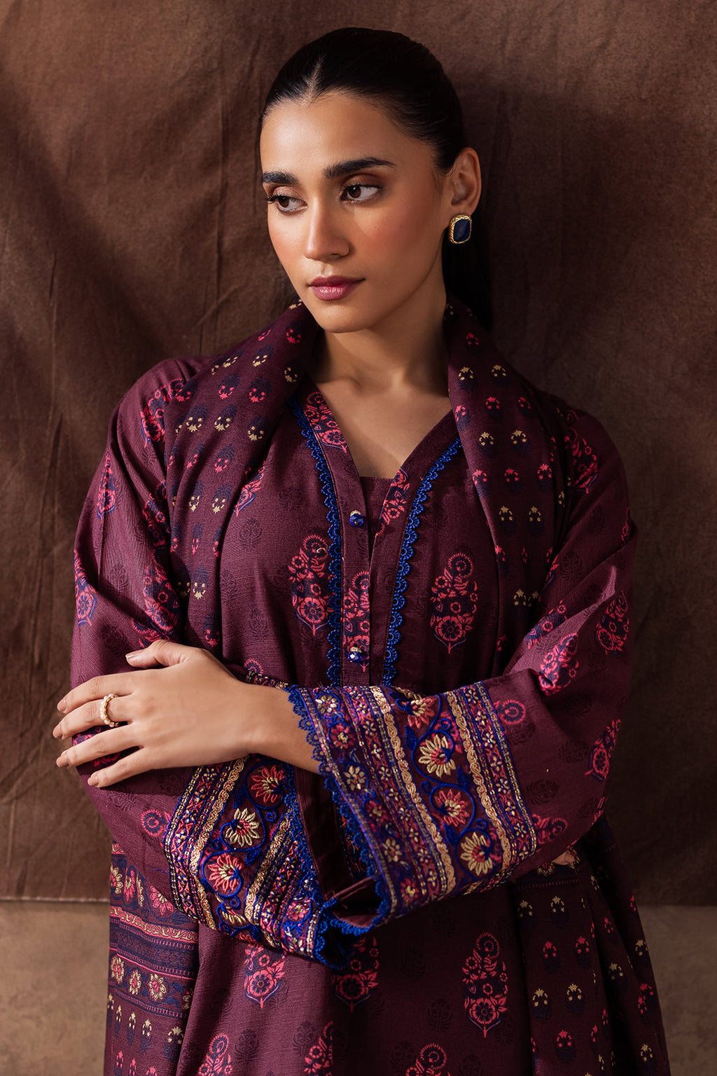 Zellbury | Unstitched 2 Piece Khaddar | Embroidered Shirt Dupatta - 0263 - Libasekhas