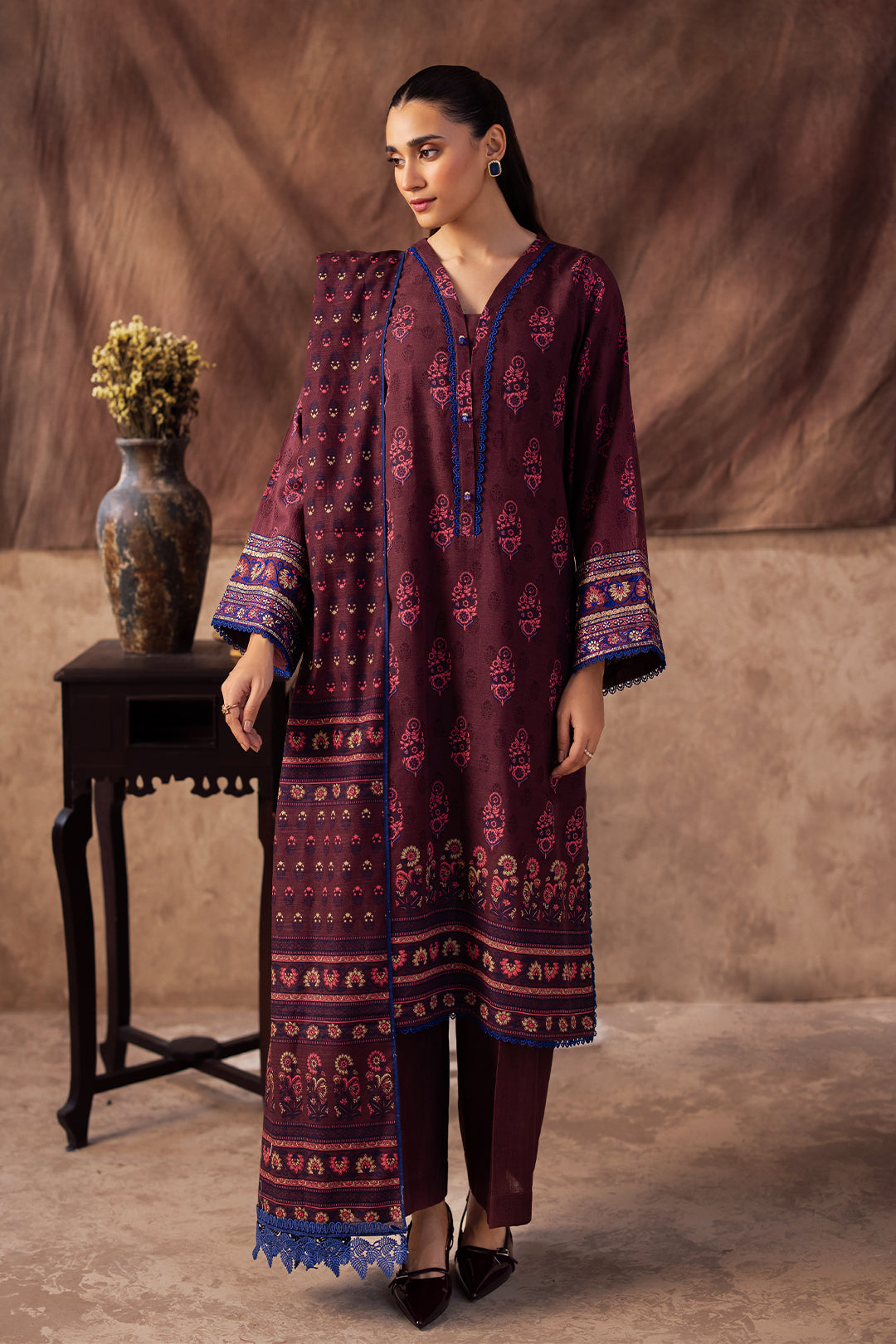 Zellbury | Unstitched 2 Piece Khaddar | Embroidered Shirt Dupatta - 0263 - Libasekhas