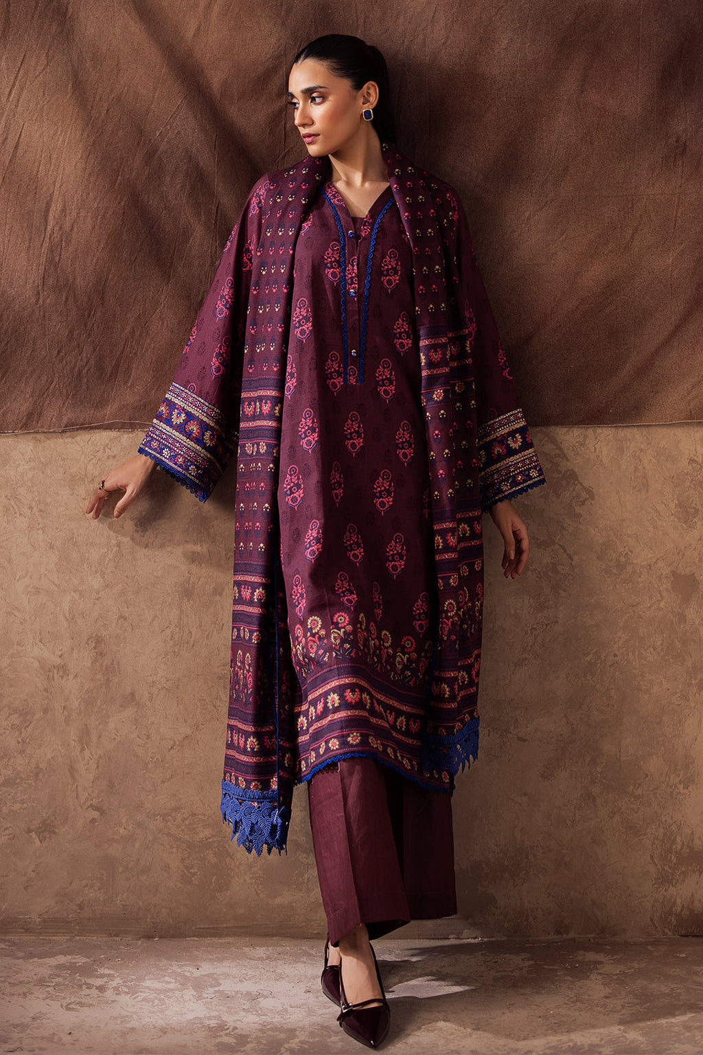 Zellbury | Unstitched 2 Piece Khaddar | Embroidered Shirt Dupatta - 0263 - Libasekhas