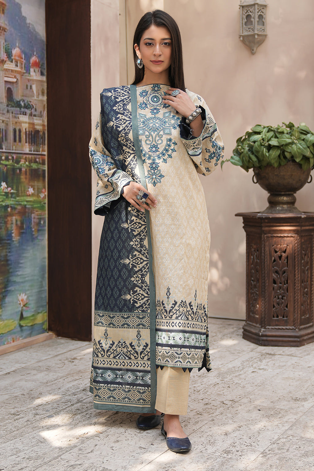 Zellbury | Unstitched 2 Piece Khaddar | Embroidered Shirt Dupatta - 0349 - Libasekhas