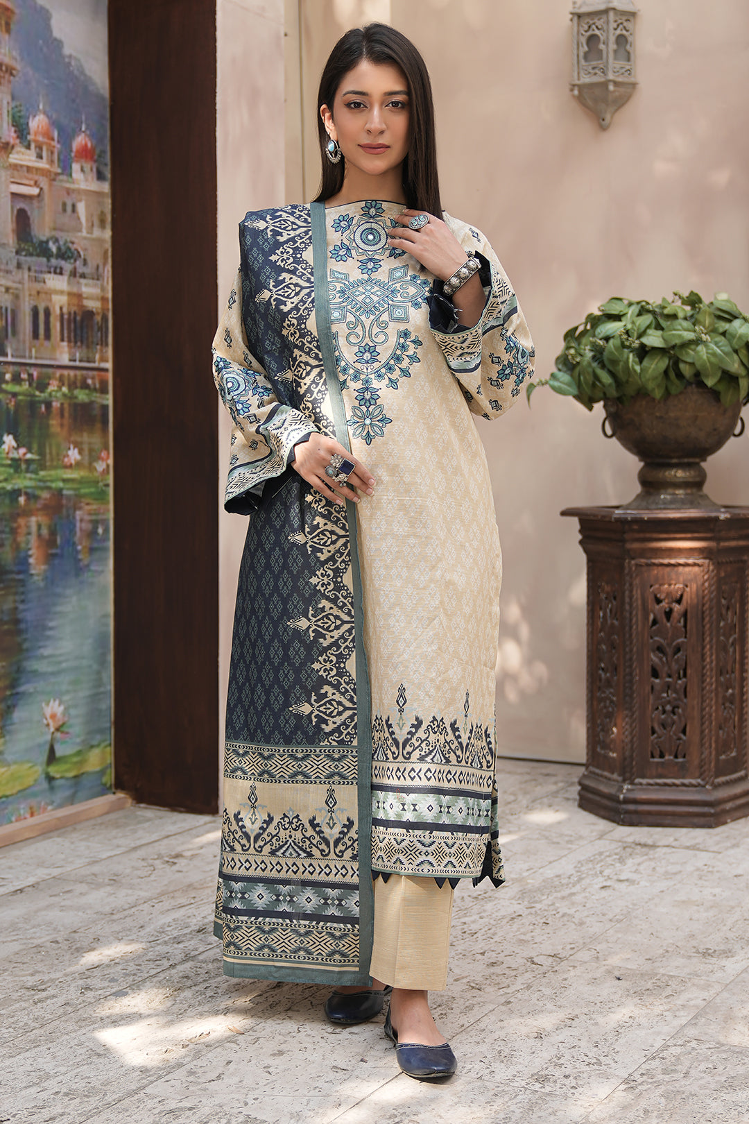 Zellbury | Unstitched 2 Piece Khaddar | Embroidered Shirt Dupatta - 0349 - Libasekhas