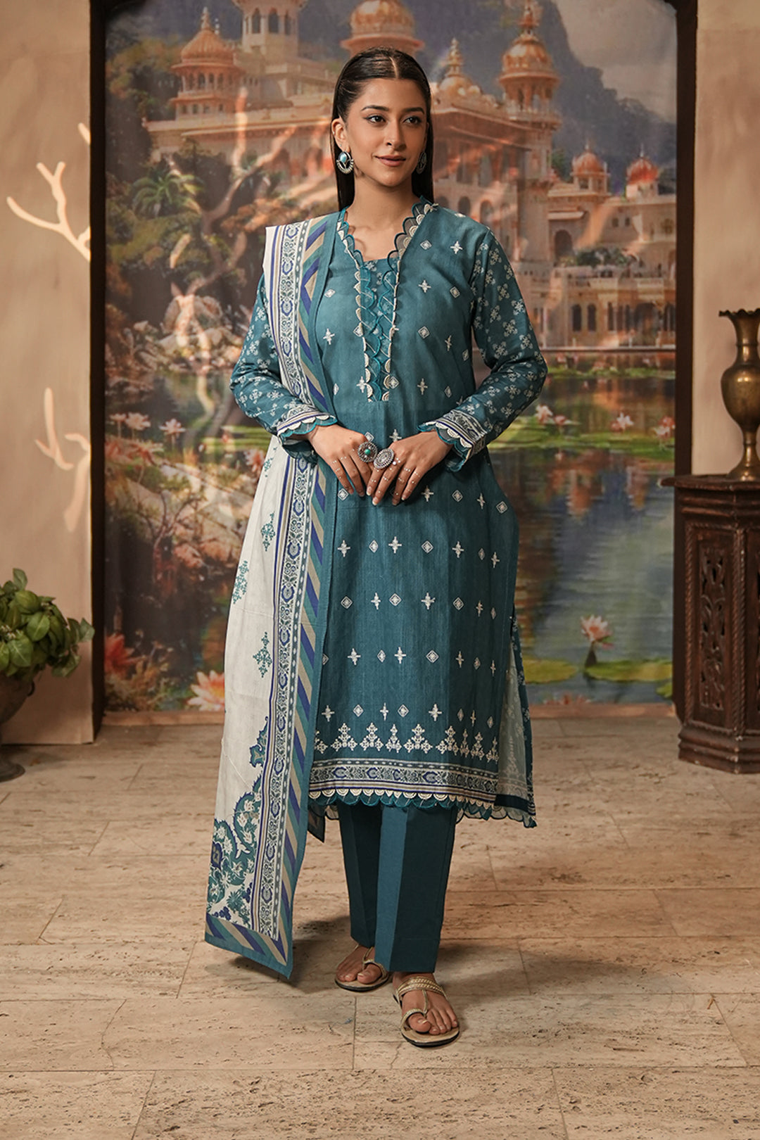 Zellbury | Unstitched 2 Piece Khaddar | Embroidered Shirt Dupatta - 0350 - Libasekhas