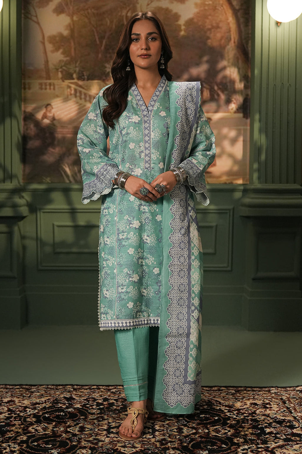 Zellbury | Unstitched 2 Piece Khaddar | Embroidered Shirt Dupatta - 0351 - Libasekhas