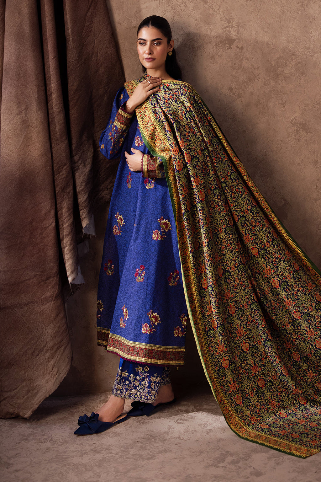 Zellbury | Unstitched 3 Piece Khaddar | Embroidered Shirt Shalwar Dupatta - 0221 - Libasekhas