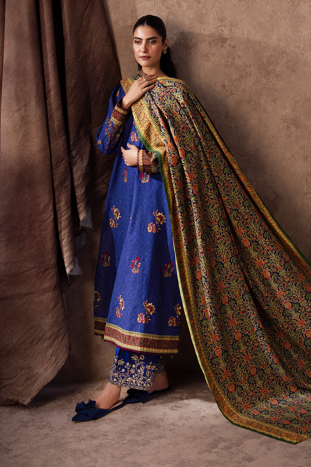 Zellbury | Unstitched 3 Piece Khaddar | Embroidered Shirt Shalwar Dupatta - 0221 - Libasekhas