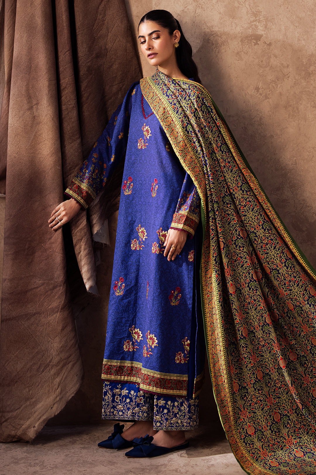 Zellbury | Unstitched 3 Piece Khaddar | Embroidered Shirt Shalwar Dupatta - 0221 - Libasekhas