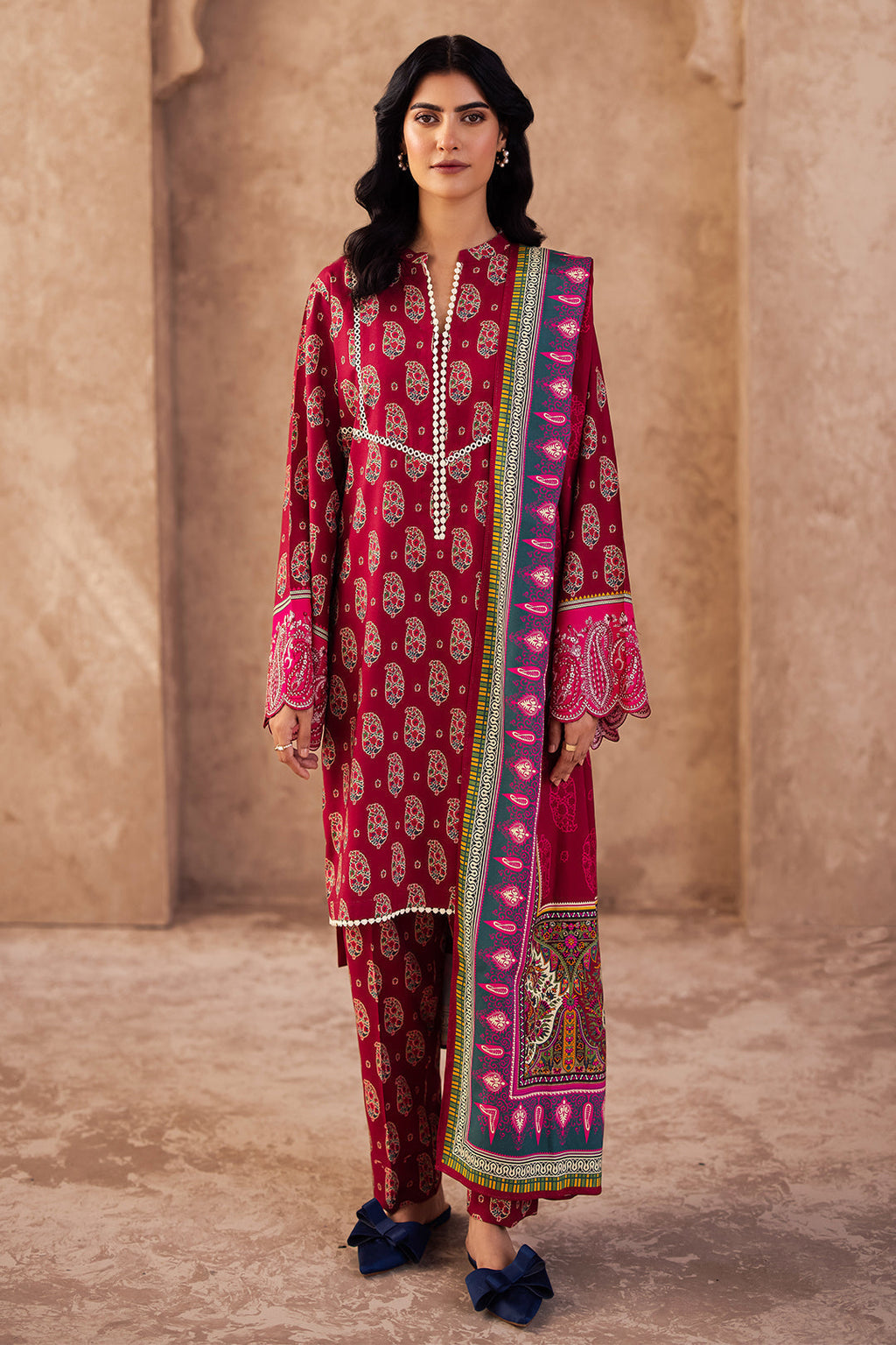 Zellbury | Unstitched 3 Piece Viscose | Embroidered Shirt Shalwar Dupatta - 0228 - Libasekhas