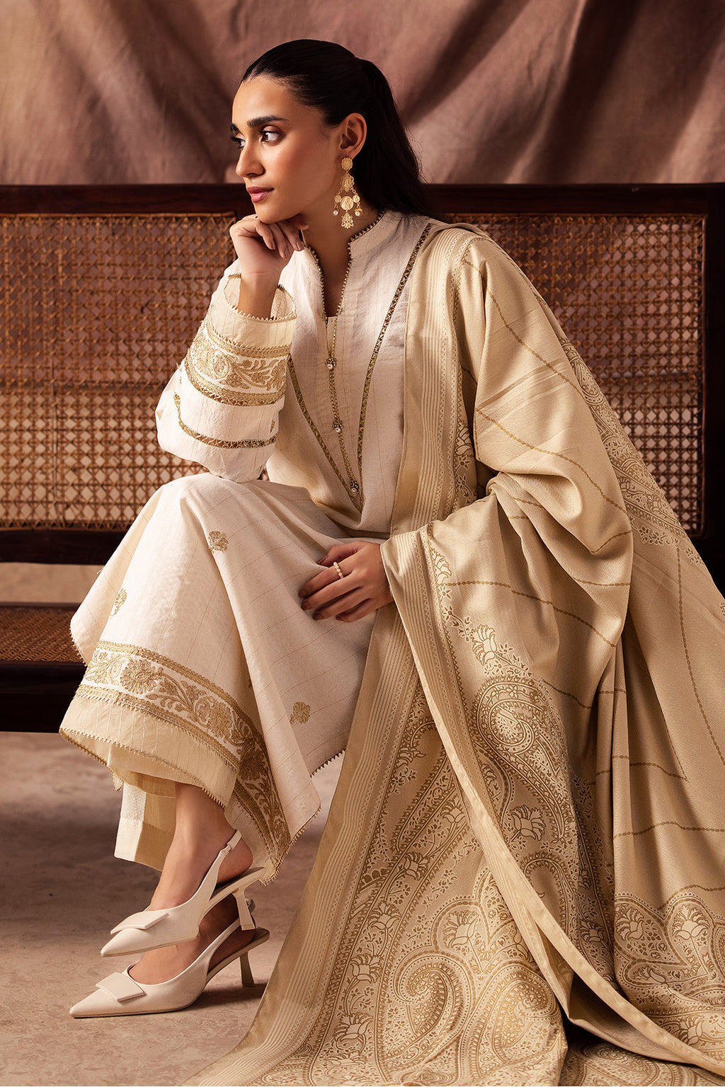 Zellbury | Unstitched 3 Piece Khaddar | Embroidered Shirt Shalwar Shawl - 0232 - Libasekhas