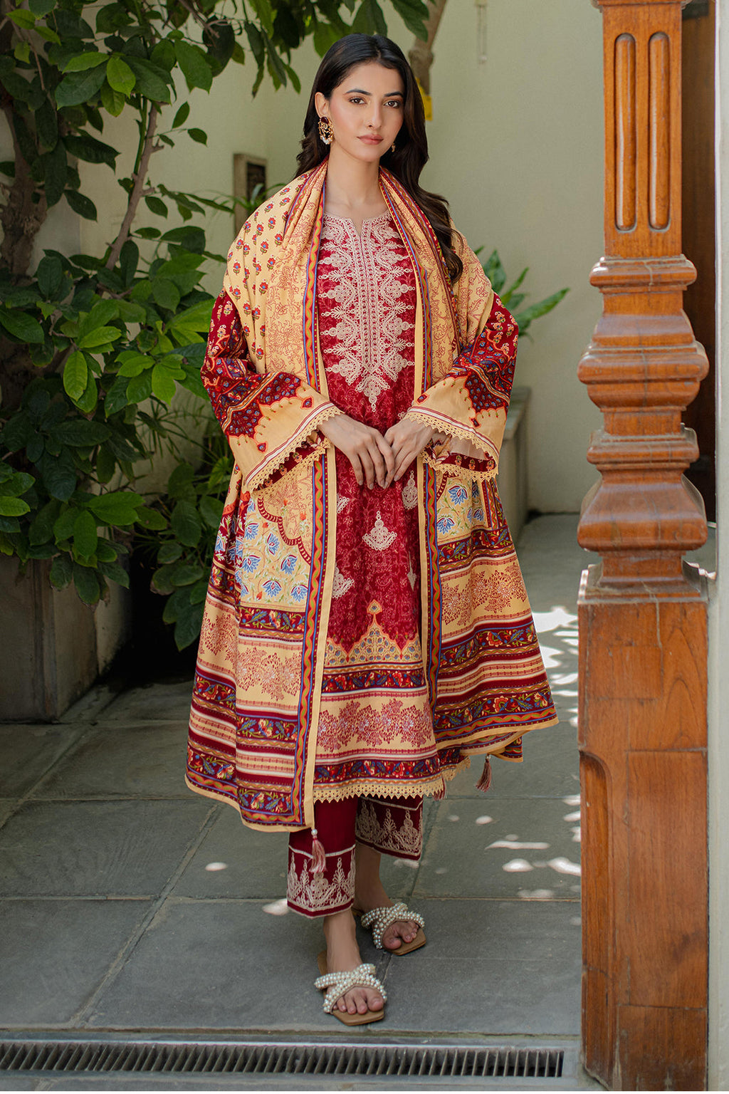 Zellbury | Unstitched 3 Piece Khaddar | Embroidered Shirt Shalwar Dupatta - 0309 - Libasekhas