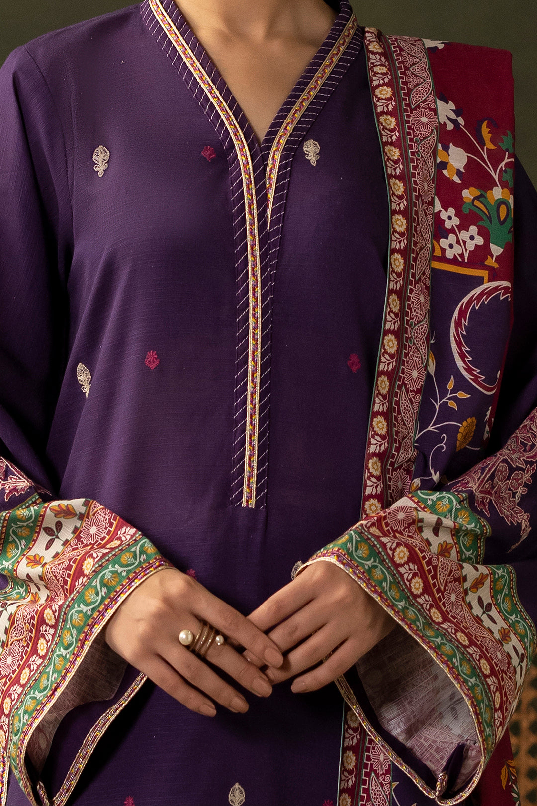 Zellbury | Unstitched 3 Piece Khaddar | Embroidered Shirt Shalwar Dupatta - 0311 - Libasekhas