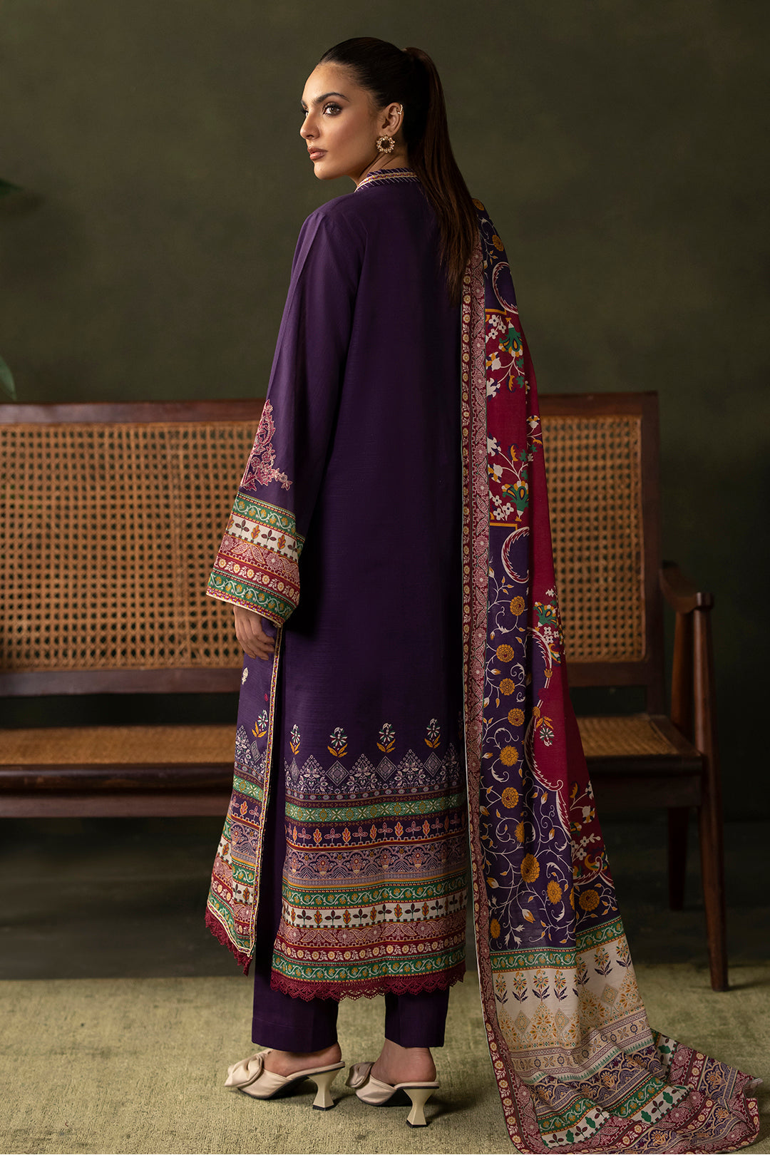 Zellbury | Unstitched 3 Piece Khaddar | Embroidered Shirt Shalwar Dupatta - 0311 - Libasekhas