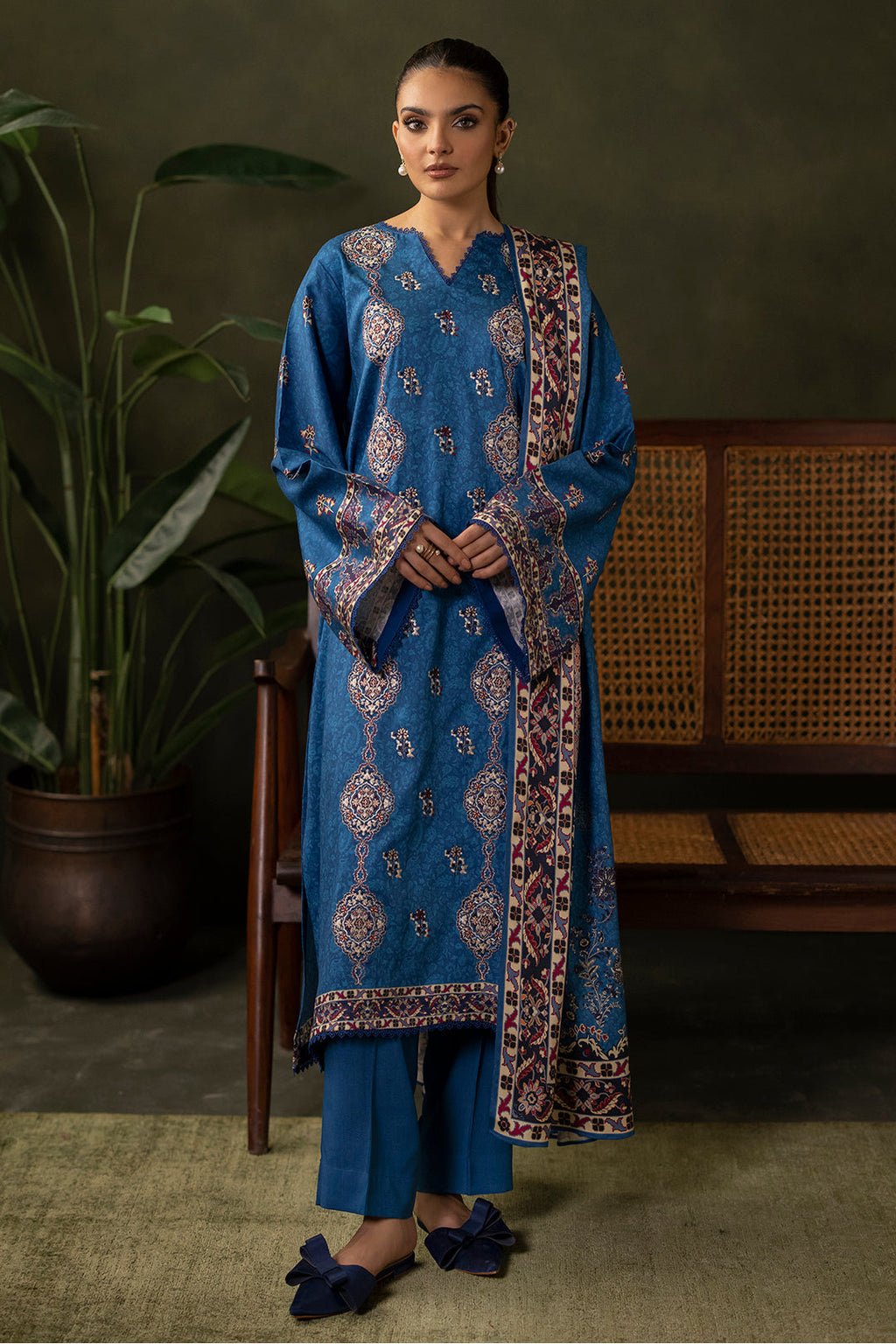 Zellbury | Unstitched 3 Piece Viscose | Embroidered Shirt Shalwar Dupatta - 0313 - Libasekhas
