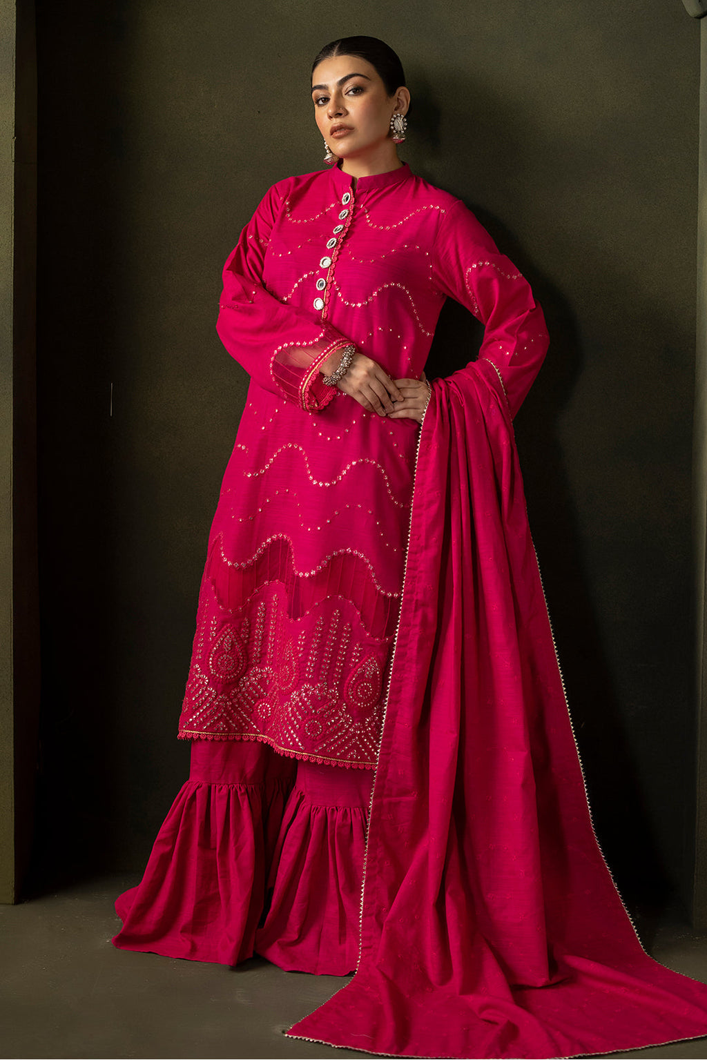 Zellbury | Unstitched 3 Piece Khaddar | Embroidered Shirt Shalwar Dupatta - 0320 - Libasekhas