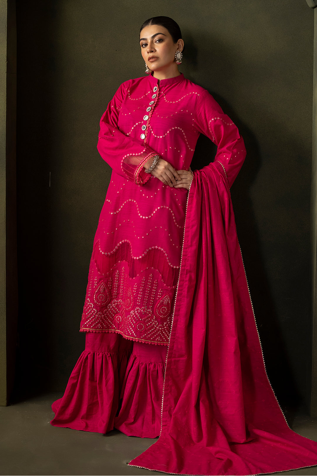Zellbury | Unstitched 3 Piece Khaddar | Embroidered Shirt Shalwar Dupatta - 0320 - Libasekhas