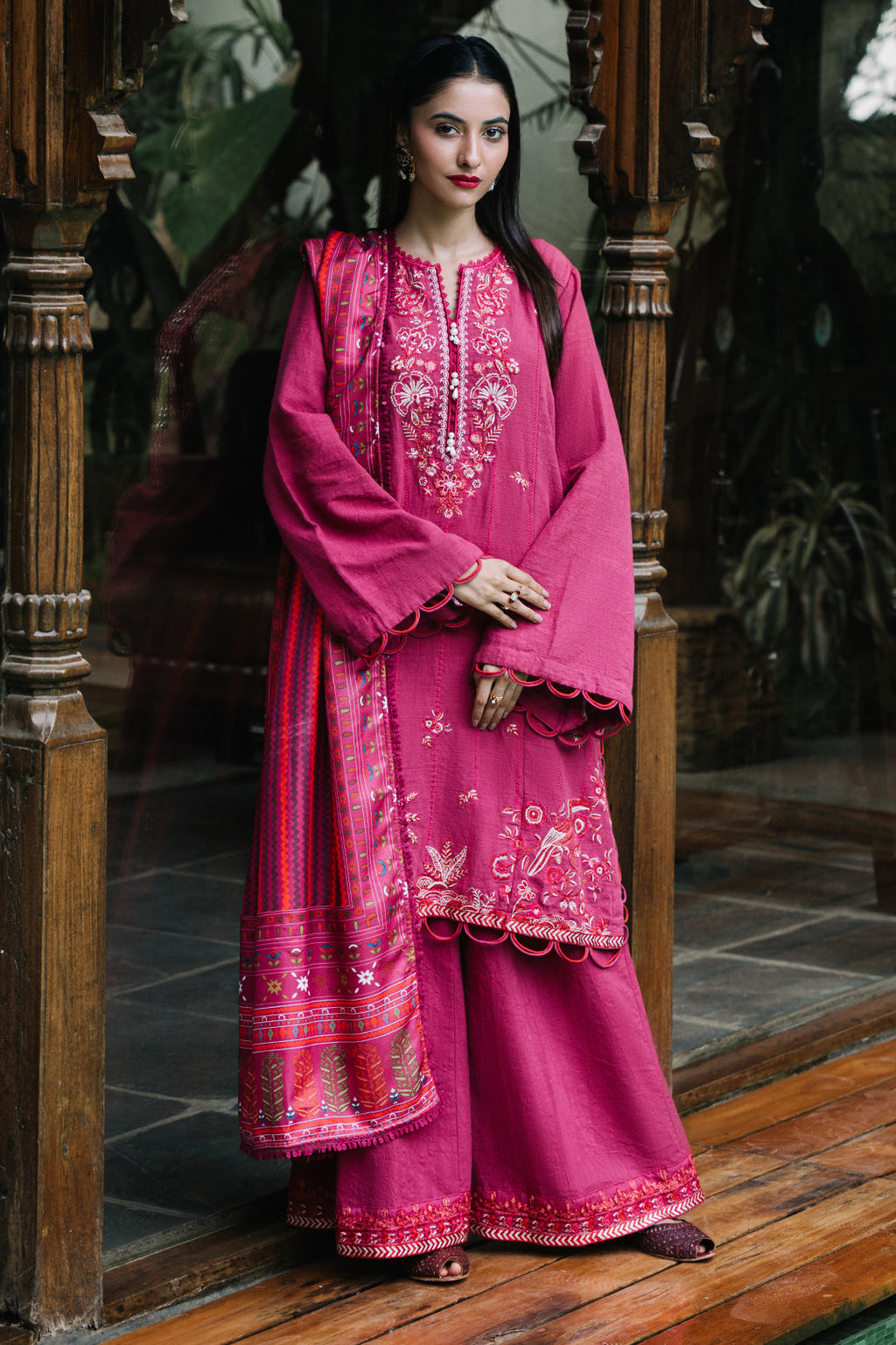 Zellbury | Unstitched 3 Piece Khaddar | Embroidered Shirt Shalwar Dupatta - 0328 - Libasekhas