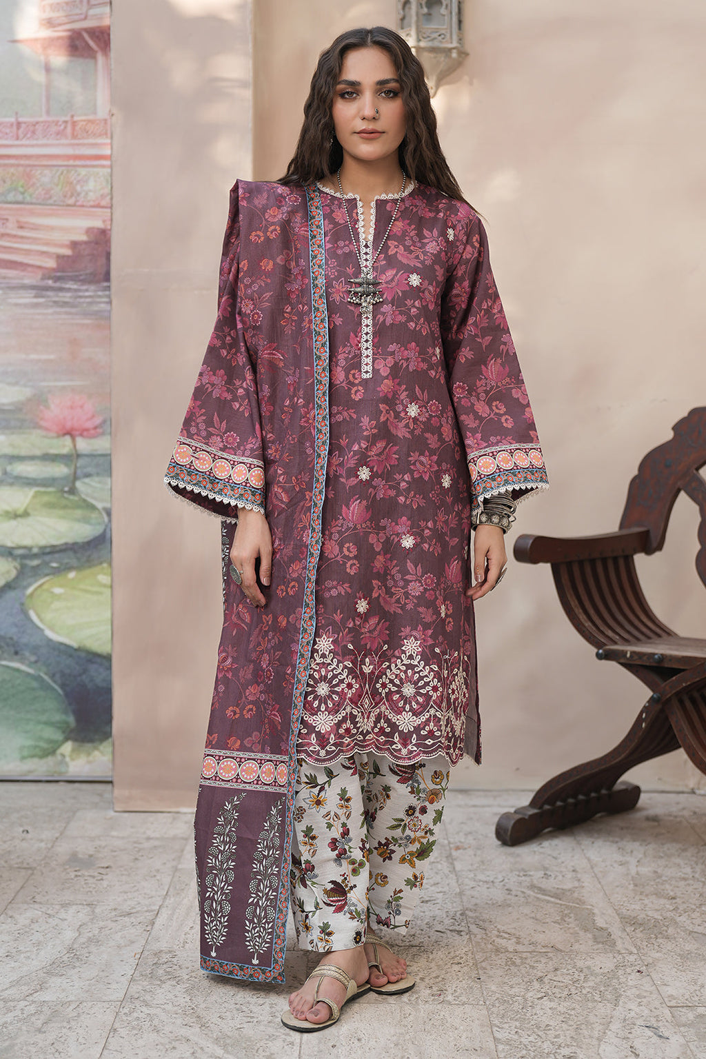 Zellbury | Unstitched 3 Piece Khaddar | Embroidered Shirt Shalwar Dupatta - 0402 - Libasekhas