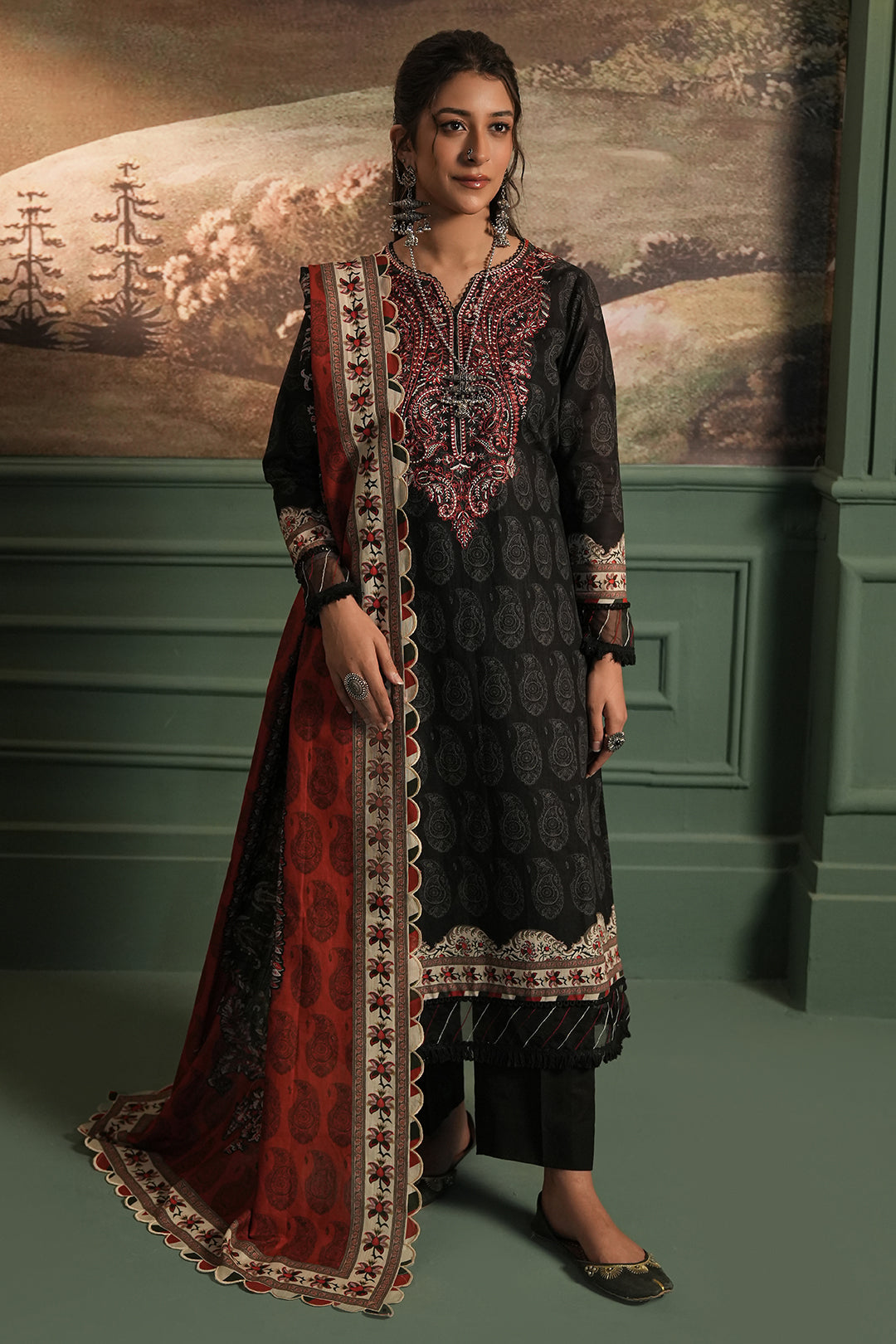 Zellbury | Unstitched 3 Piece Khaddar | Embroidered Shirt Shalwar Dupatta - 0480 - Libasekhas