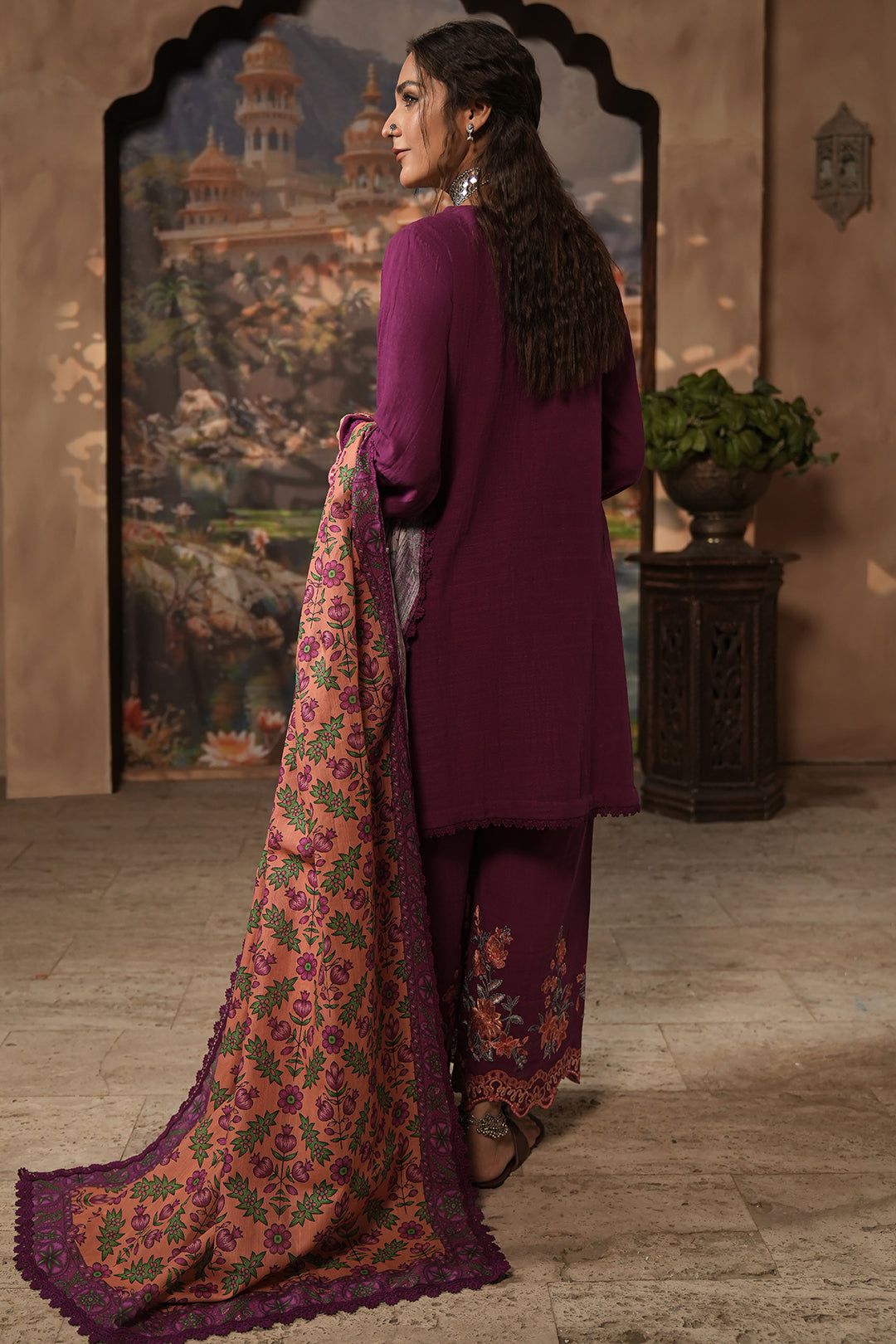 Zellbury | Unstitched 3 Piece Khaddar | Embroidered Shirt Shalwar Dupatta - 0487 - Libasekhas