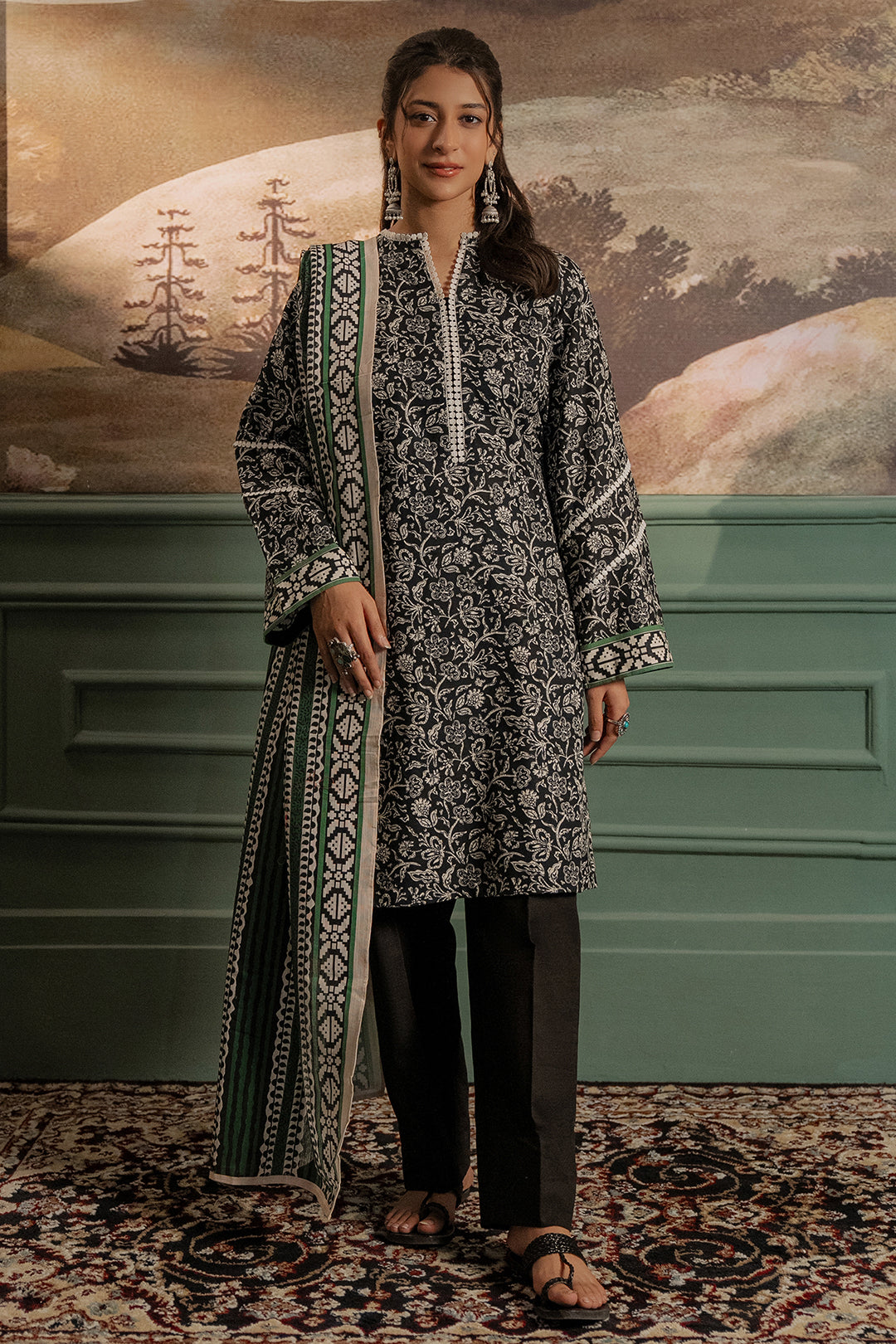 Zellbury | Unstitched 3 Piece Khaddar | Shirt Shalwar Dupatta - 0366 - Libasekhas
