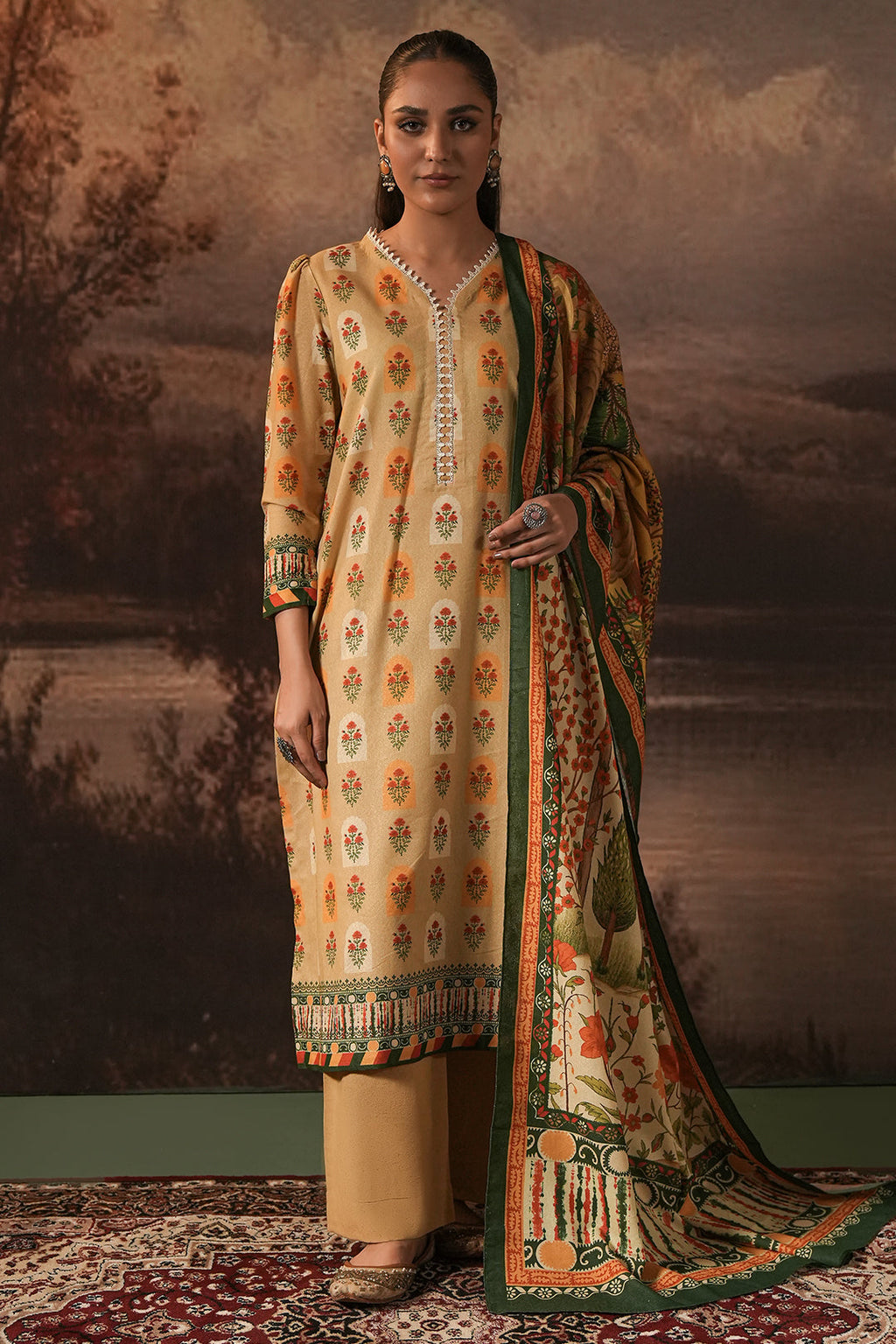 Zellbury | Unstitched 3 Piece Karandi | Shirt Shalwar Dupatta - 0379 - Libasekhas
