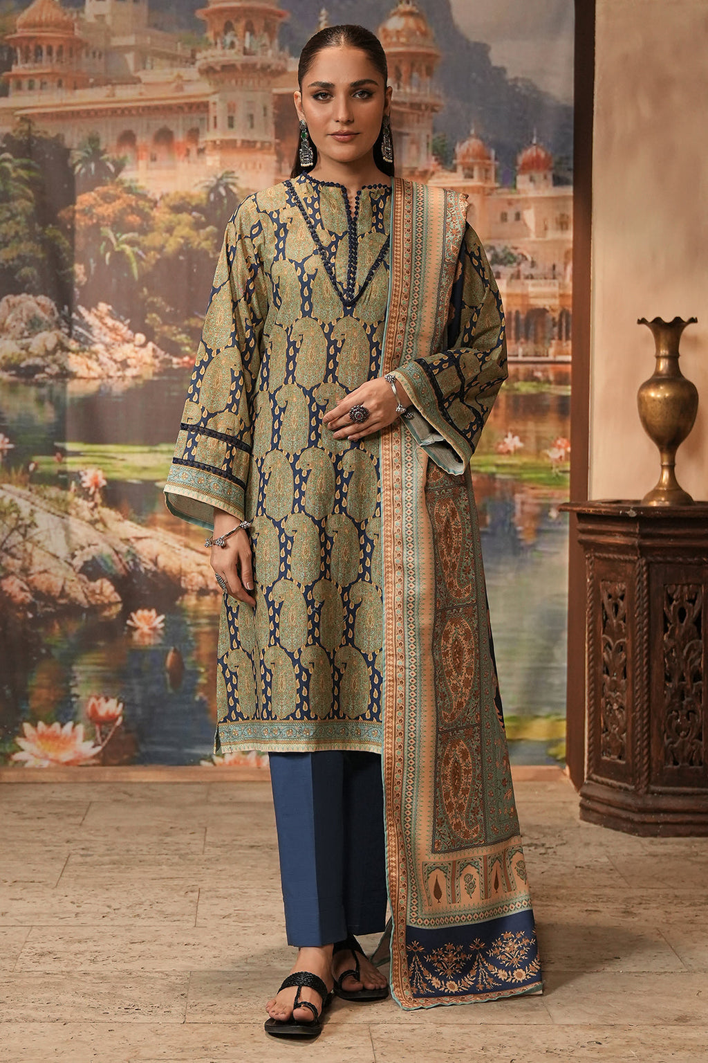 Zellbury | Unstitched 3 Piece Khaddar | Shirt Shalwar Shawl - 0381 - Libasekhas