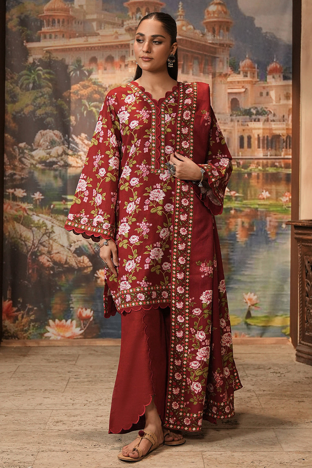 Zellbury | Unstitched 3 Piece Khaddar | Shirt Shalwar Shawl - 0389 - Libasekhas