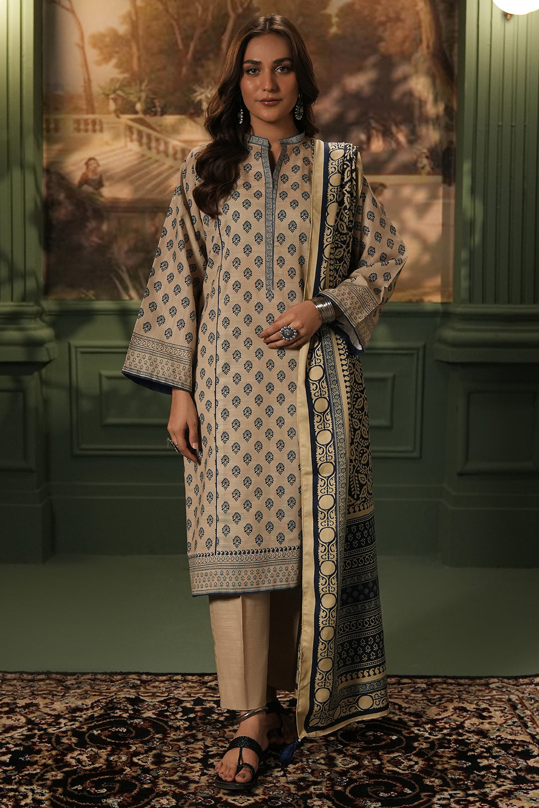 Zellbury | Unstitched 3 Piece Khaddar | Shirt Shalwar Shawl - 0392 - Libasekhas