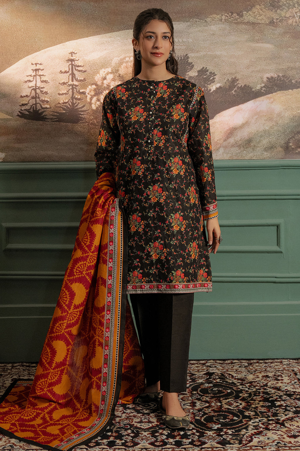 Zellbury | Unstitched 3 Piece Khaddar | Shirt Shalwar Dupatta - 0447 - Libasekhas