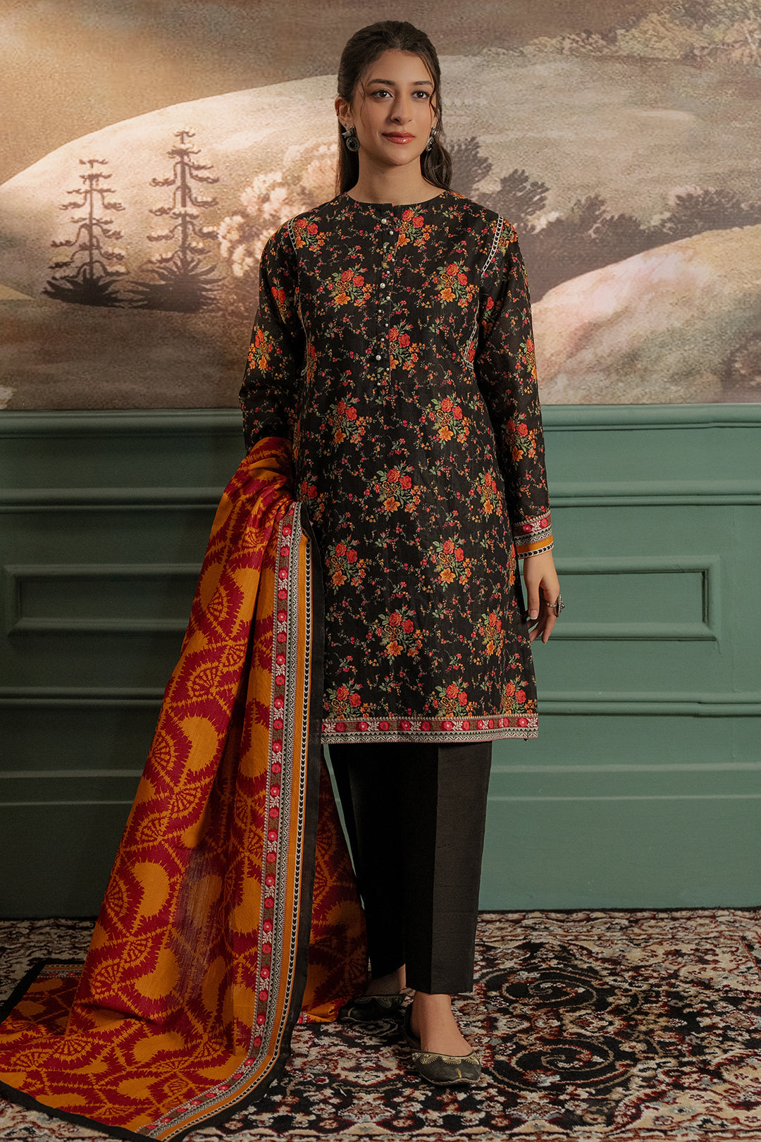 Zellbury | Unstitched 3 Piece Khaddar | Shirt Shalwar Dupatta - 0447 - Libasekhas