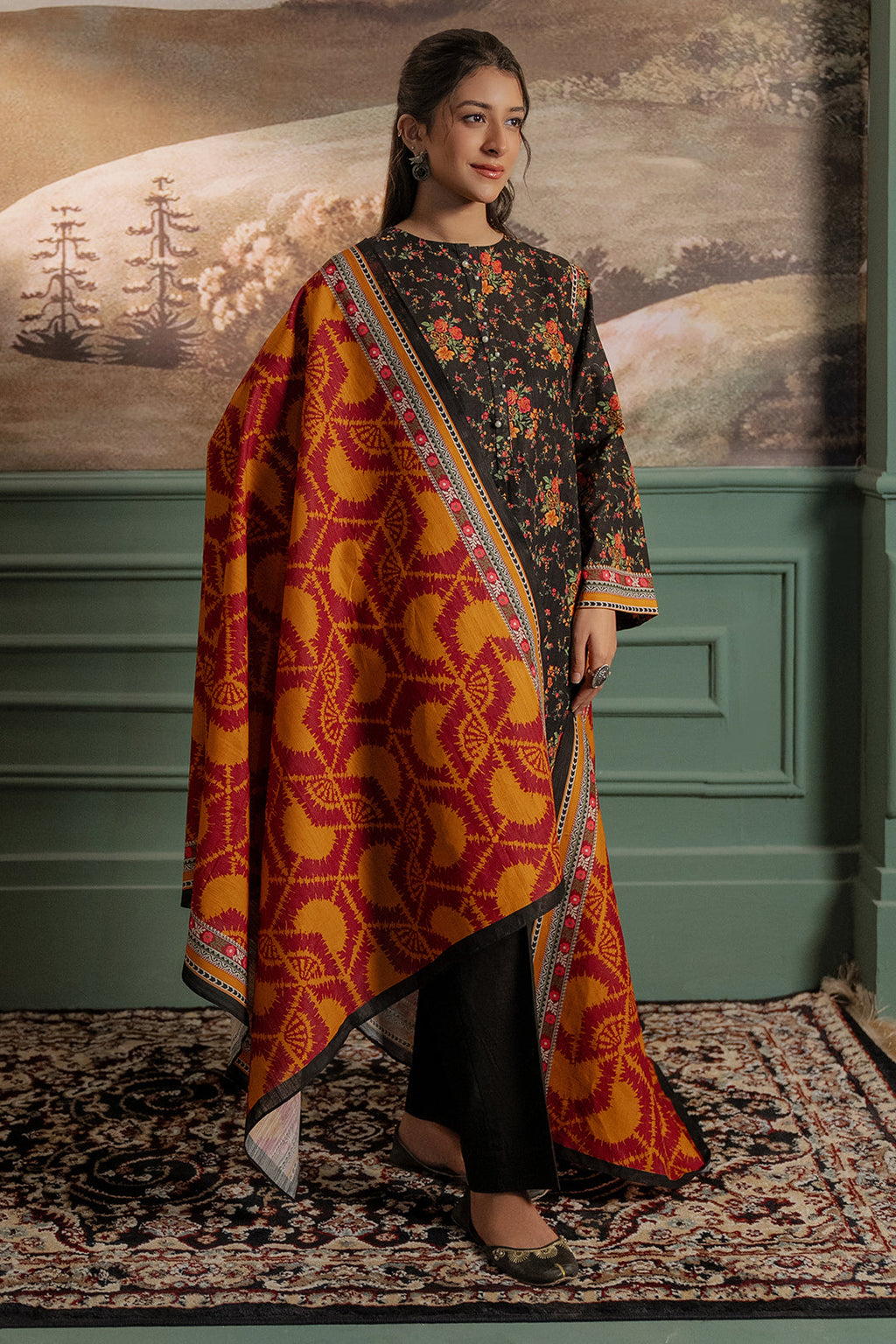 Zellbury | Unstitched 3 Piece Khaddar | Shirt Shalwar Dupatta - 0447 - Libasekhas