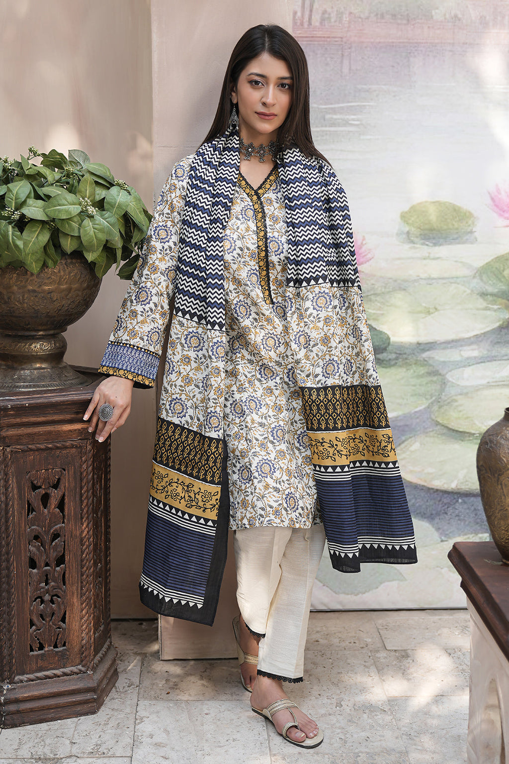 Zellbury | Unstitched 3 Piece Khaddar | Shirt Shalwar Dupatta - 0452 - Libasekhas