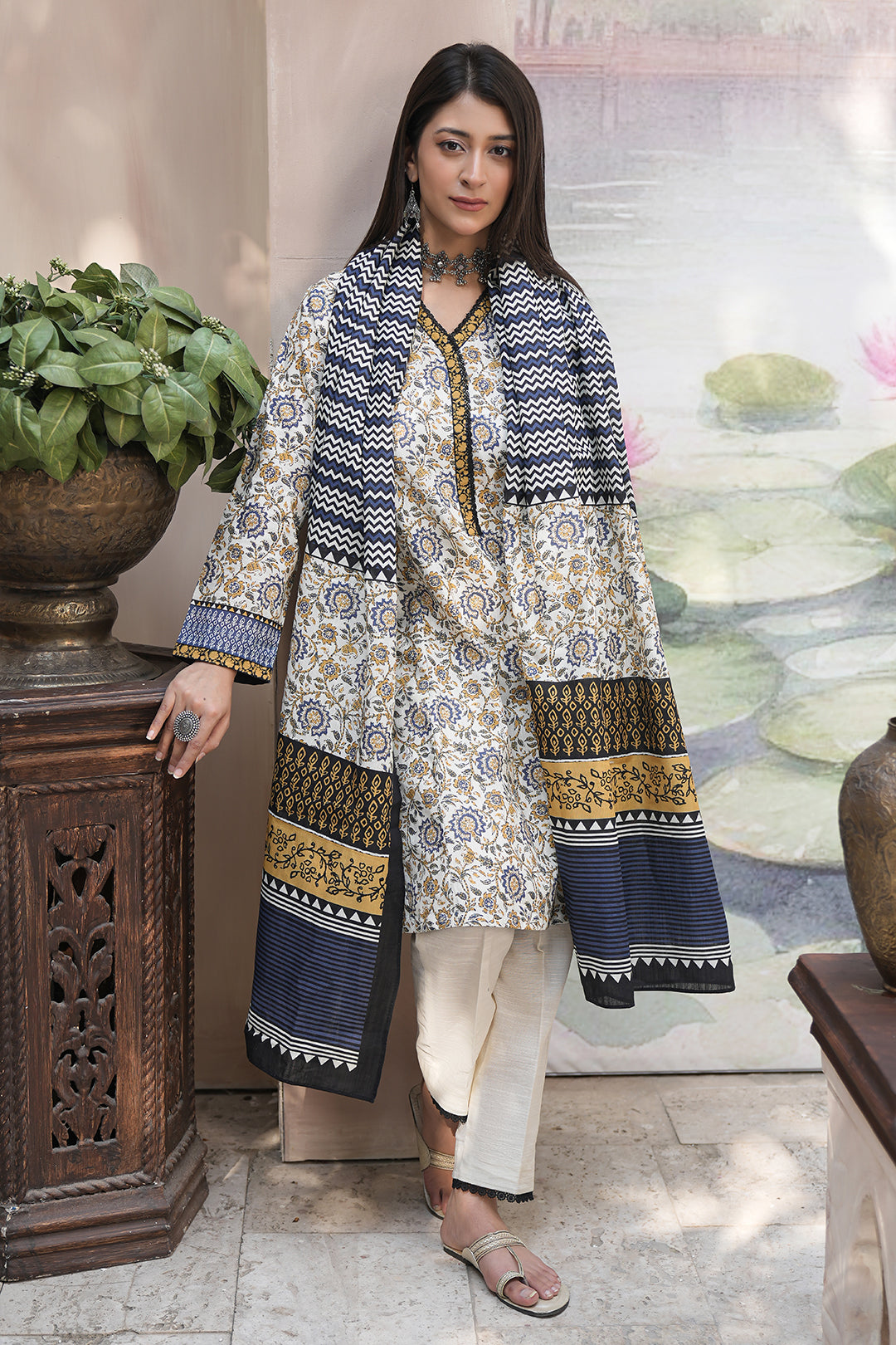 Zellbury | Unstitched 3 Piece Khaddar | Shirt Shalwar Dupatta - 0452 - Libasekhas