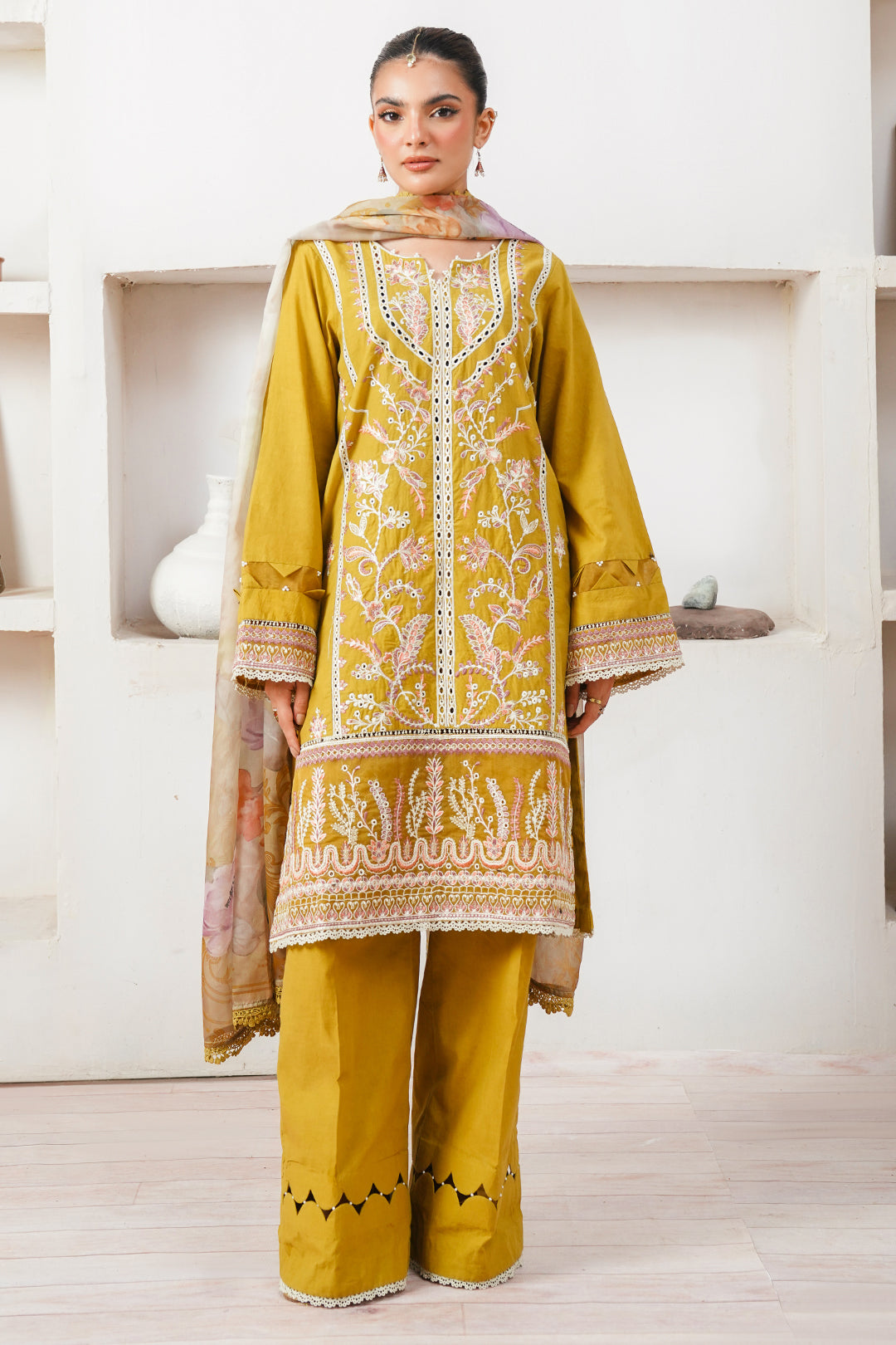 Zellbury | Unstitched 3 Piece Cambric | Embroidered Shirt Shalwar Dupatta - 0156 - Libasekhas