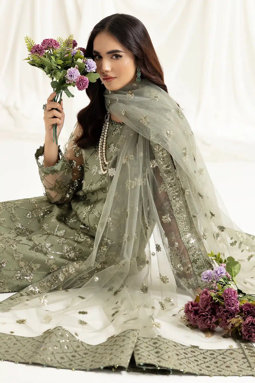 Alizeh | Dua Formals 23 | DUA-V02D02B-ALARA(PISTACHIO) - House Of Anaya
