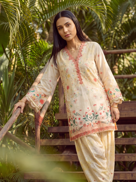 Dhanak | Casual Pret | YELLOW LAWN 2PCS EMBROIDERED KURTA WITH TROUSER