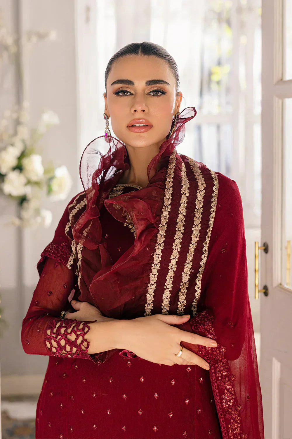 Azure | Ensembles Embroidered Formals | Garnet Glam - Riwayat-e-Khas