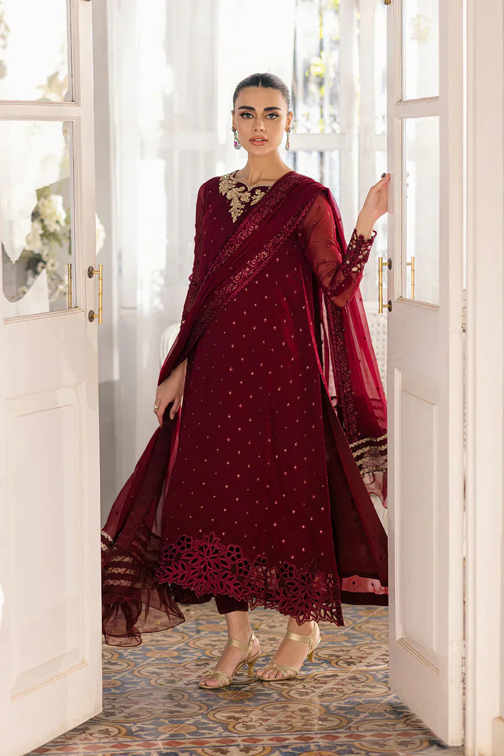 Azure | Ensembles Embroidered Formals | Garnet Glam - Riwayat-e-Khas