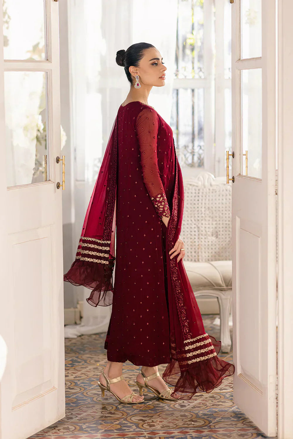 Azure | Ensembles Embroidered Formals | Garnet Glam - Riwayat-e-Khas