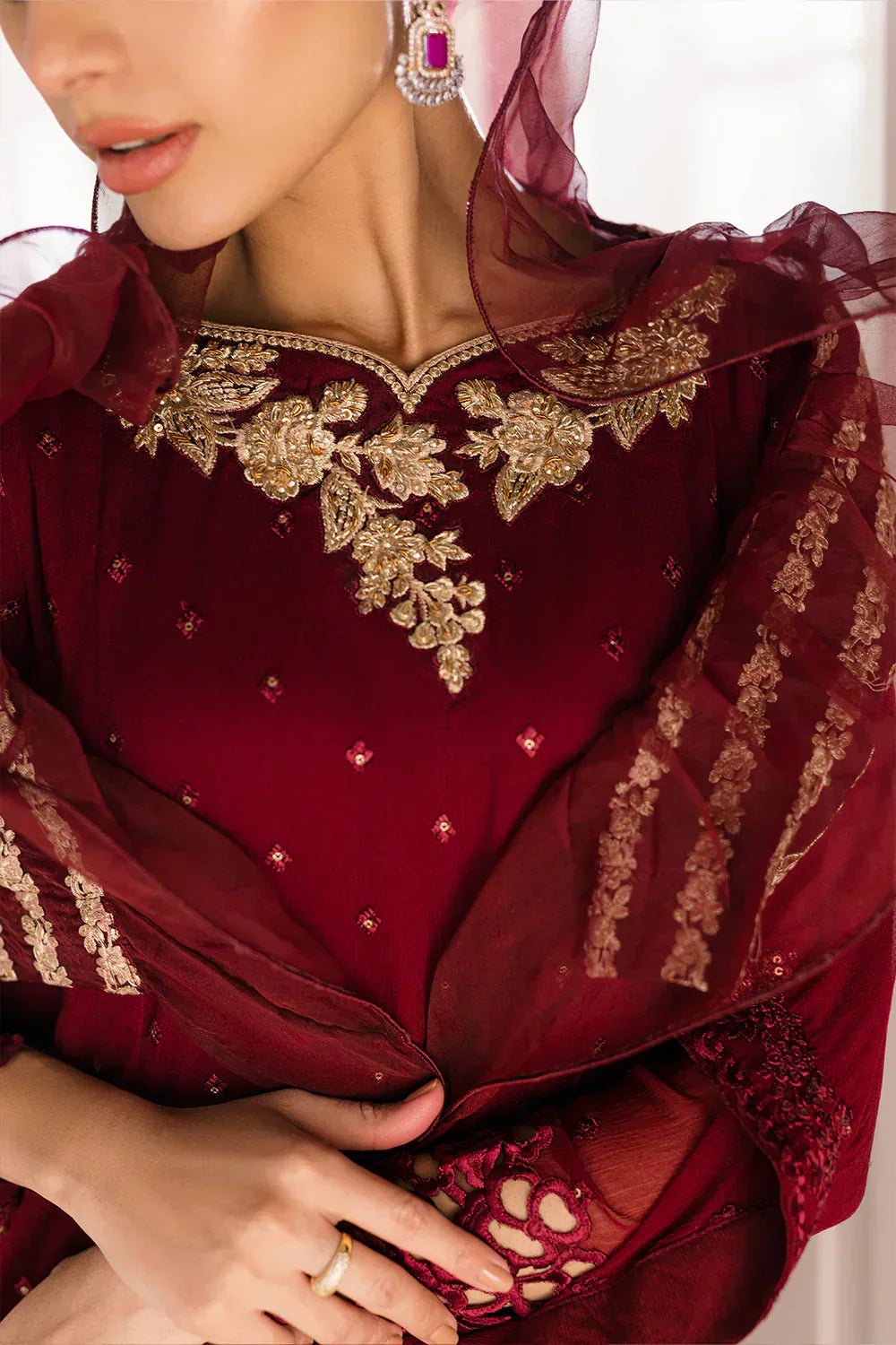 Azure | Ensembles Embroidered Formals | Garnet Glam - Riwayat-e-Khas