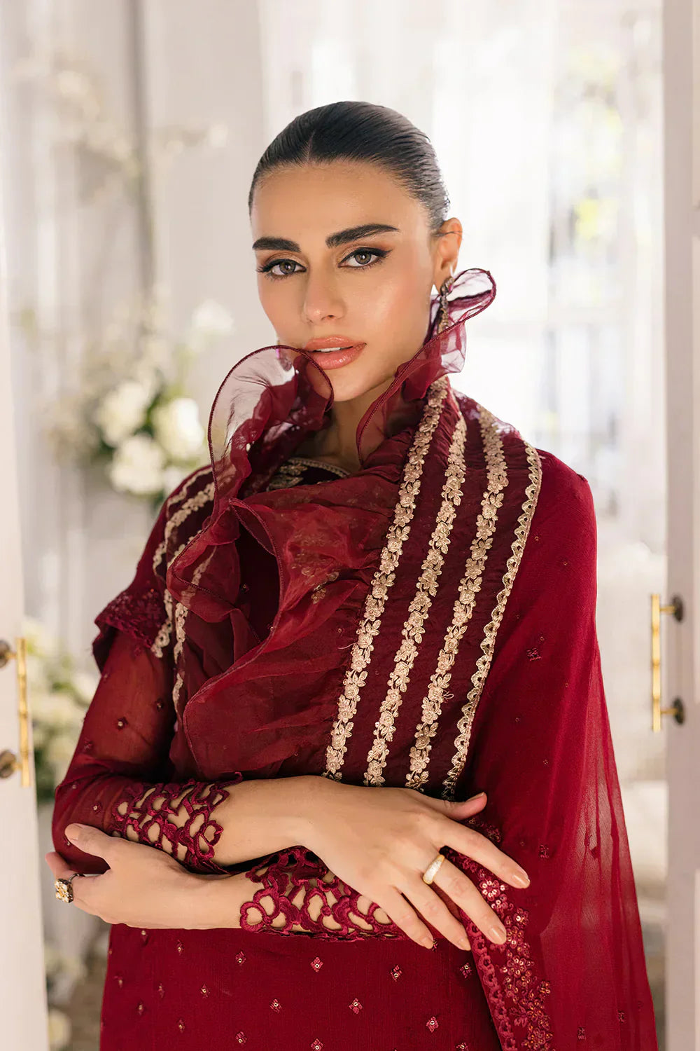 Azure | Ensembles Embroidered Formals | Garnet Glam - Riwayat-e-Khas