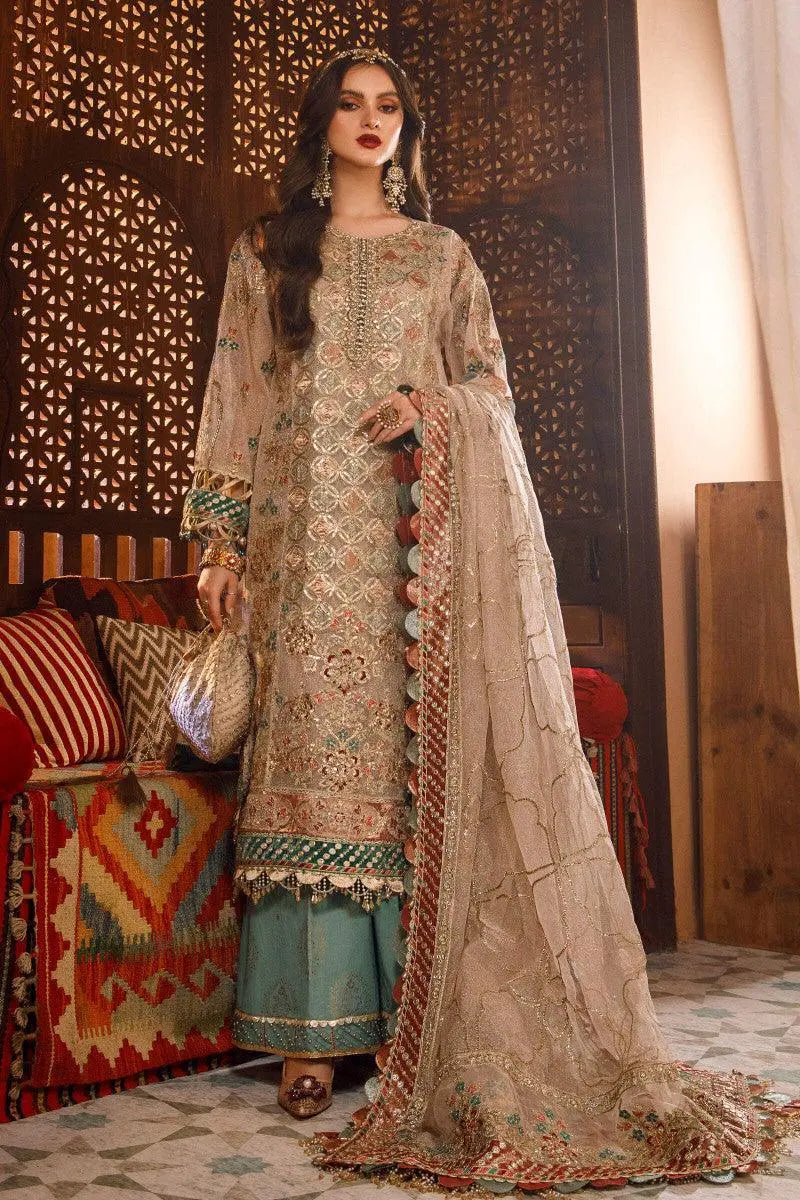 MARIA.B-MBROIDERED - Off White with Sea Green (BD-2507) - House Of Anaya