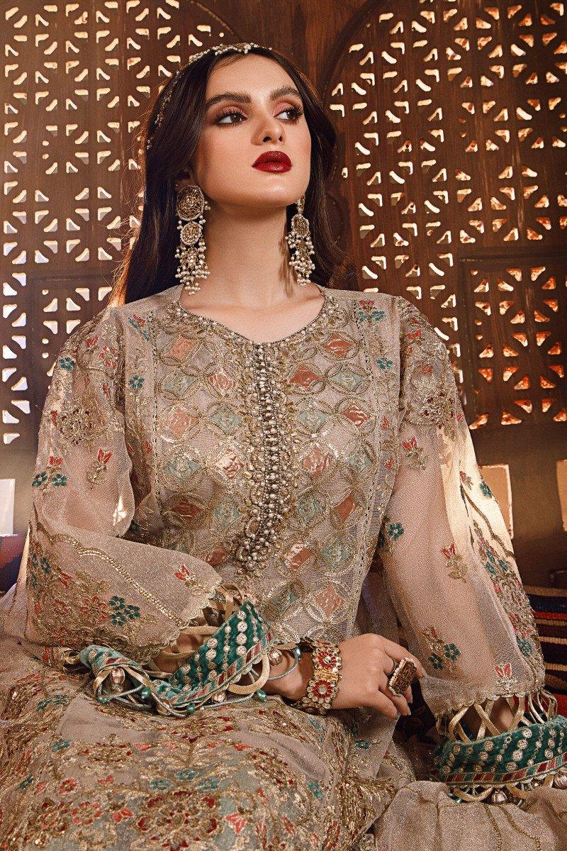 MARIA.B-MBROIDERED - Off White with Sea Green (BD-2507) - House Of Anaya