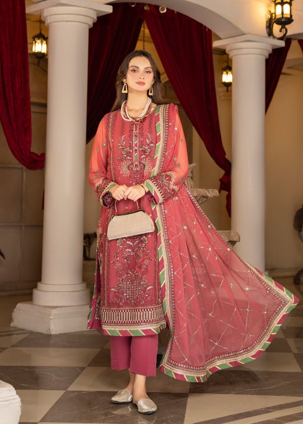 Strawberry | Rimjhim Chiffon Collection | FLS-RJ-003 - Riwayat-e-Khas