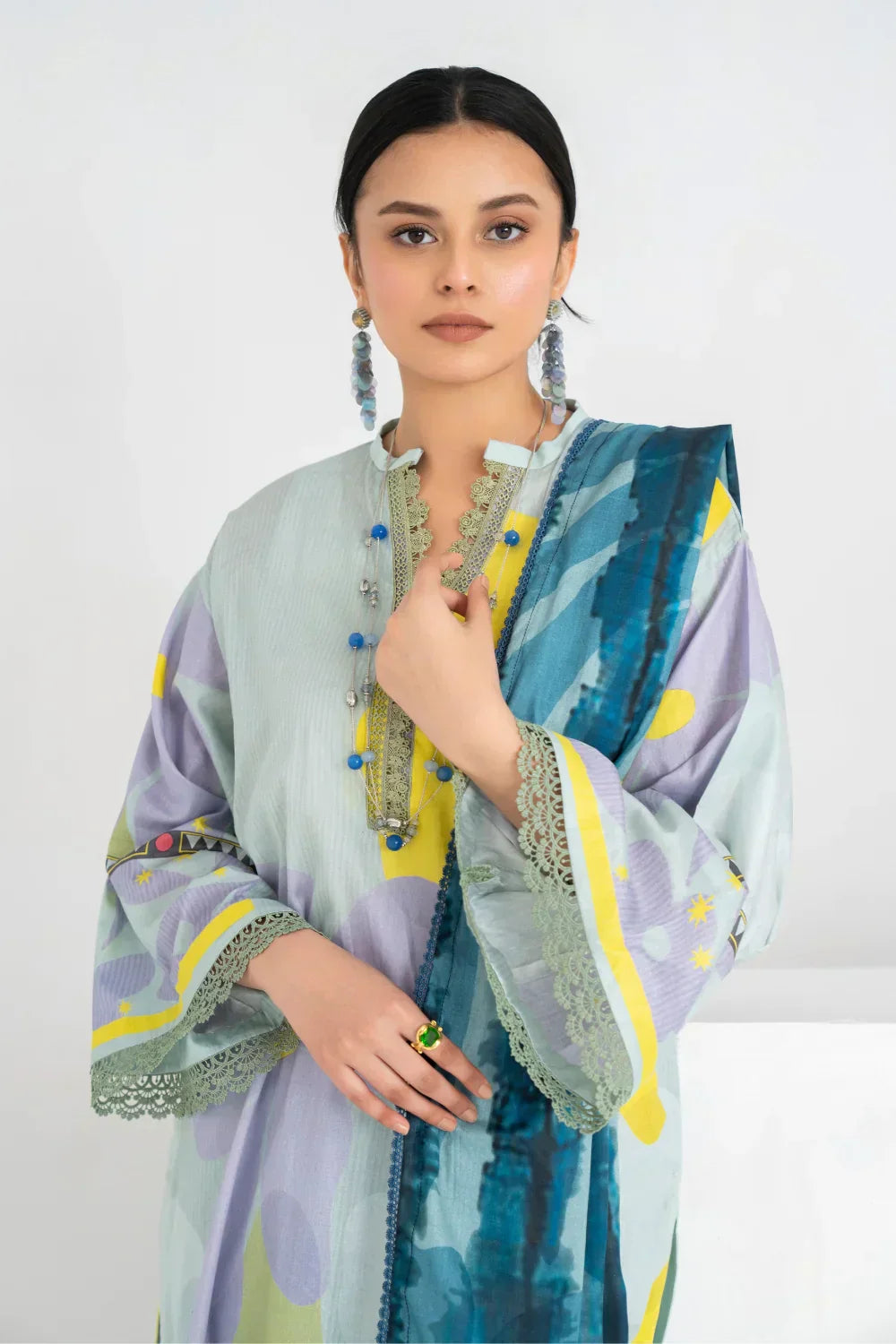 Ittehad | Printed Lawn 24 | IP3P07-3PS-LGR - House Of Anaya