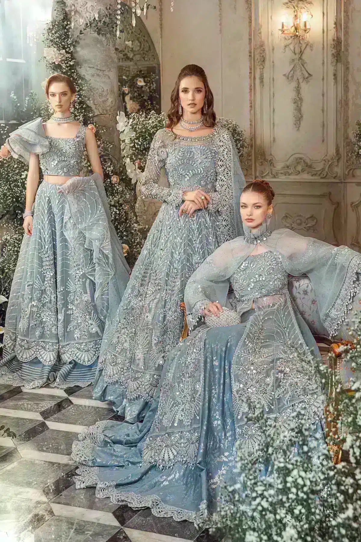 Maria B | Mbroidered Wedding Edition 23 | Ice Blue BD-2702 - House Of Anaya