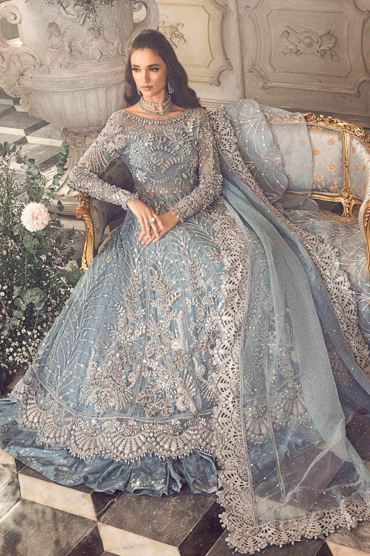 Maria B | Mbroidered Wedding Edition 23 | Ice Blue BD-2702 - House Of Anaya