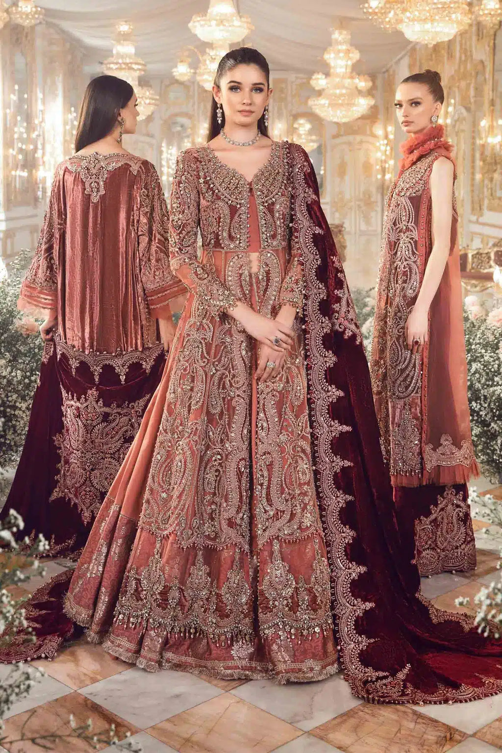 Maria B | Mbroidered Wedding Edition 23 | Salmon Pink BD-2701 - House Of Anaya