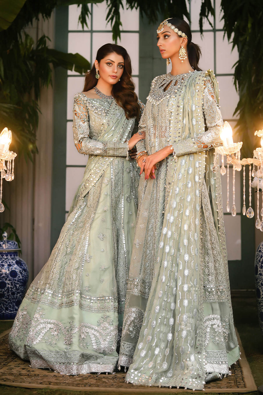 Raeesa Premium | Wajadan Wedding Formals | WD-2 Pea Green - House Of Anaya