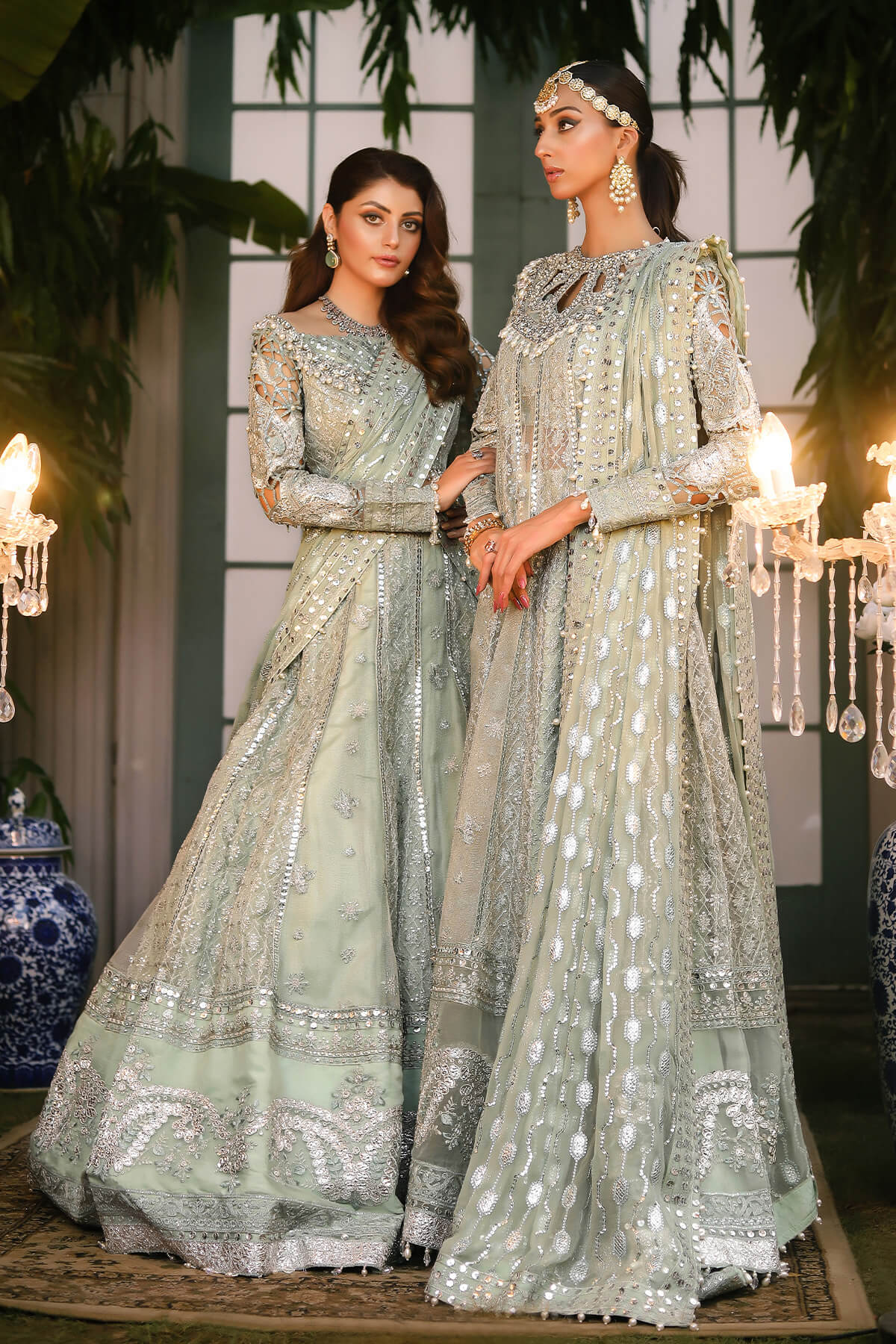 Raeesa Premium | Wajadan Wedding Formals | WD-2 Pea Green - House Of Anaya