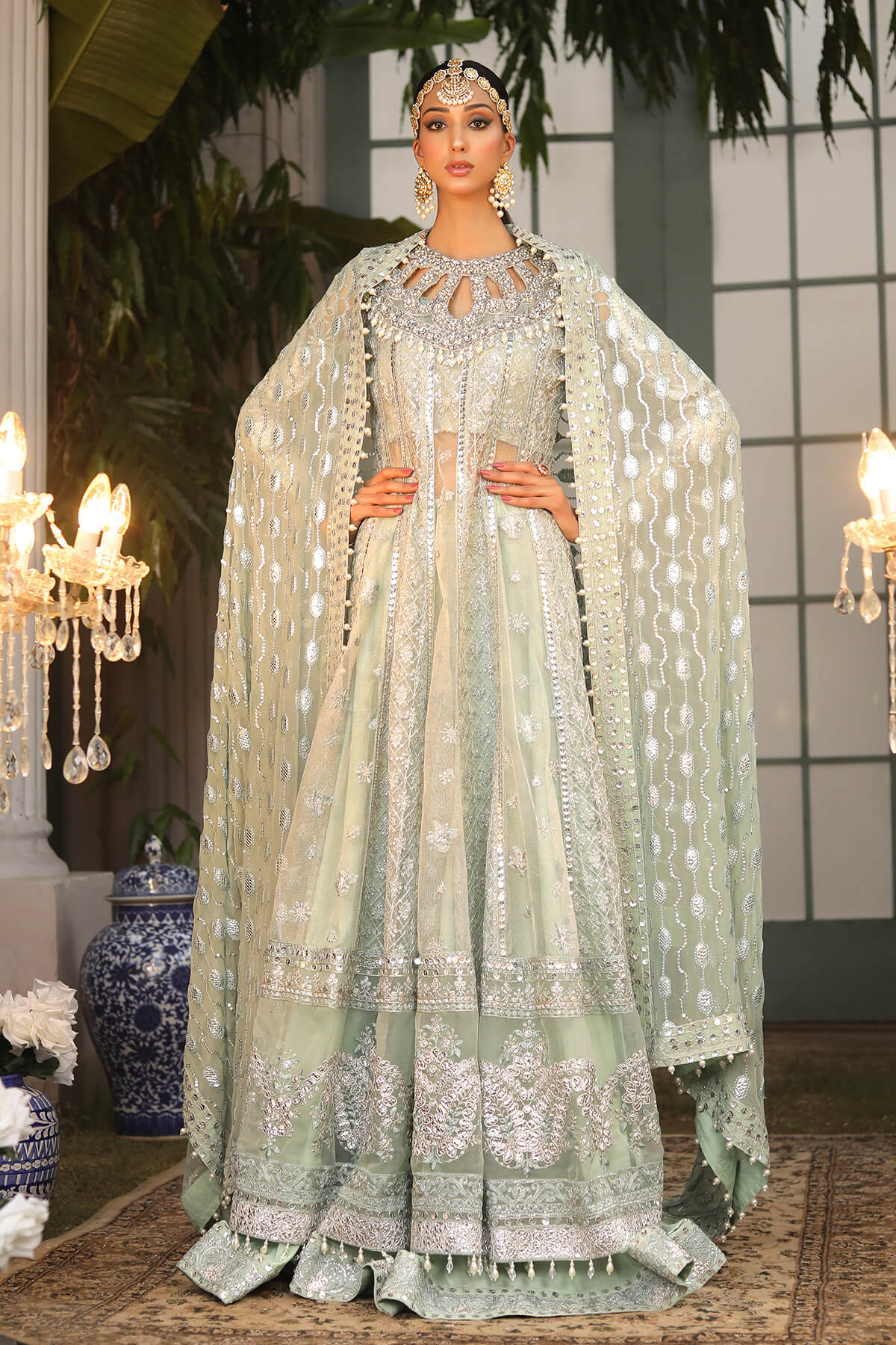 Raeesa Premium | Wajadan Wedding Formals | WD-2 Pea Green - House Of Anaya